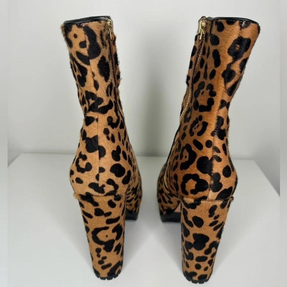 Alice + Olivia Harper Cheetah Print Calf Hair Mid-Calf Platform Boots Size 38.5
